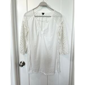 J. Crew Women Cotton Voile Eyelet Tunic Cover Up Vacation Boho White Size Medium